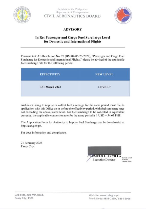 菲律宾民航局：未来机票价将“变贵”，或将加收最高5373.69P燃油附加费！