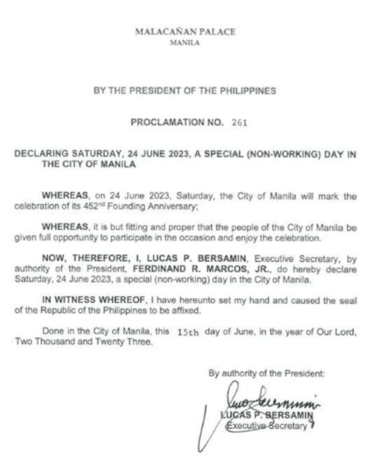 菲律宾总统宣布：6月24日为马尼拉特殊非工作日